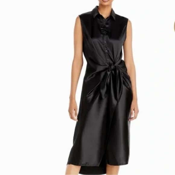 Aqua Dresses & Skirts - Aqua Black Oversized Satin Sleeveless Wrap Midi Dress with Notched Collar
